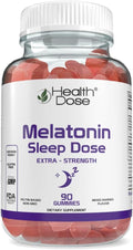 Health Dose Melatonin 6 mg Extra Strength Gummy, Pre-Bedtime Supplement for Restful Sleep, Adults, 90 Gummies, Three Month Supply, Mixed Berries Flavor.