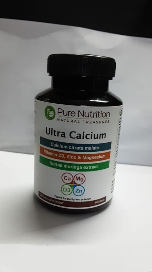 Pure Nutrition Ultra Calcium 1000mg with VIT D3 + K2 | 90 Tab | Calcium Supplement with Calcium Citrate Malate, VIT D3, K2, Moringa Oleifera, Magnesium and Zinc.