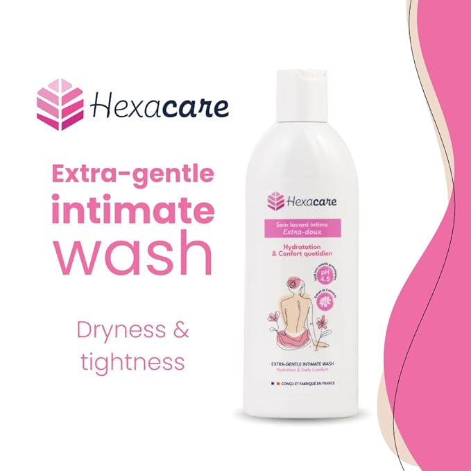 Hexacare Extra Gentle Feminine Wash – pH Balanced Intimate Cleanser for Sensitive Skin, Hydrating & Soothing, Helps with Dryness & Odor, Soap-Free, Made in France, 6.7 Fl Oz