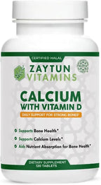 Zaytun Halal Calcium + Vitamin D3 for Bone Health, Boosts Calcium Absorption, 1 Per Day, Made in USA, Vegetarian, Halal Certified, 4 Month Supply