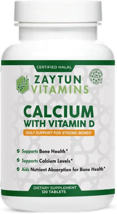 Zaytun Halal Calcium + Vitamin D3 for Bone Health, Boosts Calcium Absorption, 1 Per Day, Made in USA, Vegetarian, Halal Certified, 4 Month Supply