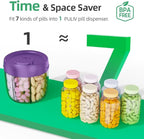 PULIV Portable Pill Dispenser Bottle, Vitamin Organizer with 7 Compartments, Holds Plenty of Supplements with Anti-Mixing & Wide Openings Design, Easy to Retrieve Meds, Includes 20 Labels Dark Purple