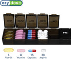 EZY DOSE Weekly 7-Day Pill Organizer, X-Large Vitamin and Medicine Box, Spacious Compartments for Pills and Supplements, Durable Black Design, Easy-Open Lids, Perfect for Home and Travel Use
