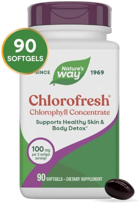 Nature’s Way Chlorofresh Chlorophyll Concentrate Softgels, Chlorophyllin Copper Complex, Internal Deodorant Supplement, Supports Healthy Skin and Detox Pathways*, 90 Softgels (Packaging May Vary)