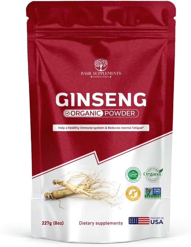 Organic Ginseng Powder, Pure Panax Ginseng Root Powder | Natural Energy, Focus & Immune Support | Korean Herbal Adaptogen | Non-GMO, No Fillers, Smoothie-Ready Superfood.