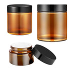 Amber Glass Jar with Lids, Tecohouse 4 oz, 2 oz and 1 oz Glass Jars with Lids & Stickers, Reusable Travel Containers for Creams, Lotion, Cosmetic - 3 pack