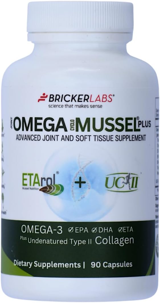 Bricker Labs Omega Cyclo - Mussel Plus UC-II, Premium NZ Green Lipped Mussel Plus UC-II Undenatured Type II Collagen, the Ultimate Joint Supplement for Joint Health and Comfort, 90 Capsules