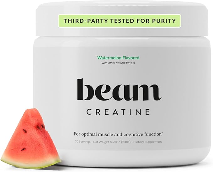 Beam Creatine Monohydrate Powder – 5g Micronized Creatine Monohydrate, Flavored Creatine for Women & Men, Muscle Strength, Growth & Cognitive Support, Watermelon Flavor, 30 Servings