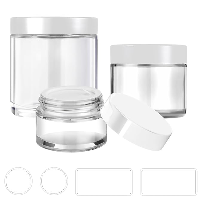 Tecohouse Glass Jar with Lids, 1 oz, 2 oz and 4 oz Glass Jars with Lids & Stickers, Reusable Travel Containers for Creams, Lotion, Cosmetic - 3 pack