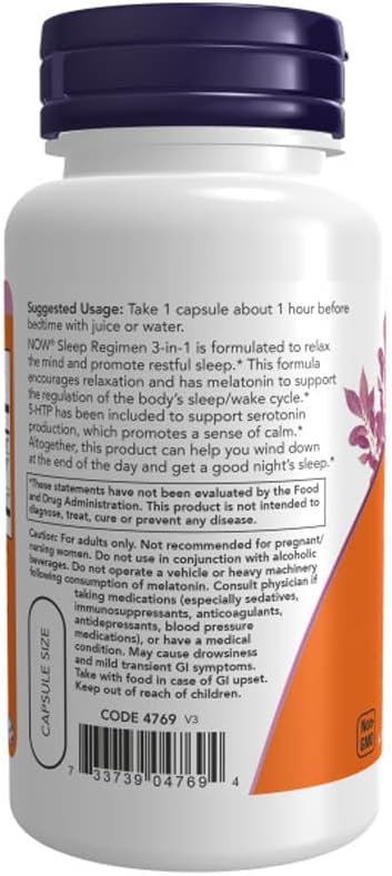NOW Foods Supplements, Sleep Regimen 3-in-1, with Melatonin, 5-HTP and L-Theanine, Restful Sleep Blend*, 90 Veg Capsules, (Pack of 2)