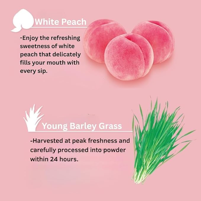 Nihon Yakken Kin no Aojiru Hakuto Aojiru – Young Barley Grass & White Peach Powder with Lactic Acid Bacteria – 12 Stick Packs × 2, 6.5g each (Made in Japan, Refreshing Fruity Flavor, Pack of 2)