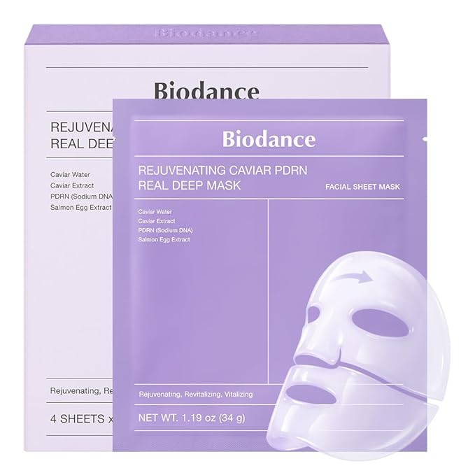 BIODANCE Rejuvenating Caviar PDRN Real Deep Mask, Overnight Hydrogel Face Mask, Skin Firming, Radiance, Enhancing Skin Recovery, Korean Skin Care | 1.19oz(34g) x 4ea