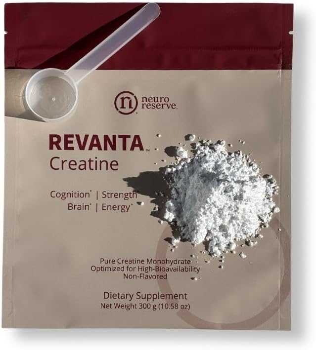 REVANTA Creatine Monohydrate Powder Cognitive & Lean Muscle Support Supplement for Women, Men Cellular Energy for Memory, Focus, Strength & Healthy Aging Professional Grade, Unflavored (300 Grams)