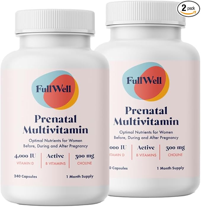 FullWell Women's Prenatal Multivitamin - Healthy Pregnancy Support - Contains Choline & Folate - Supports Fetal Growth & Brain Development* - 240 Count (60 Servings, 2 Pack)