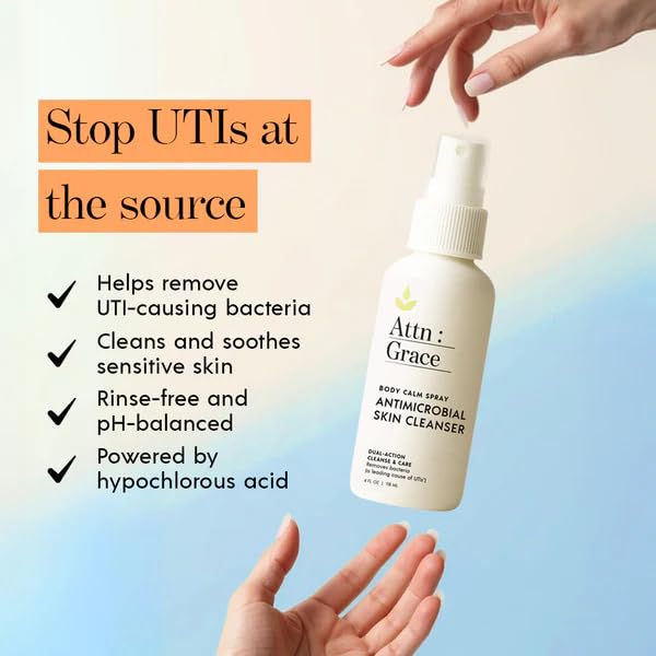 Attn: Grace Body Calm Spray - 4 Fl Oz - Hypochlorous Cleanser for Intimate Hygiene - Helps Remove Potential UTI's & Soothe Irritation for Gentle but Effective Cleansing