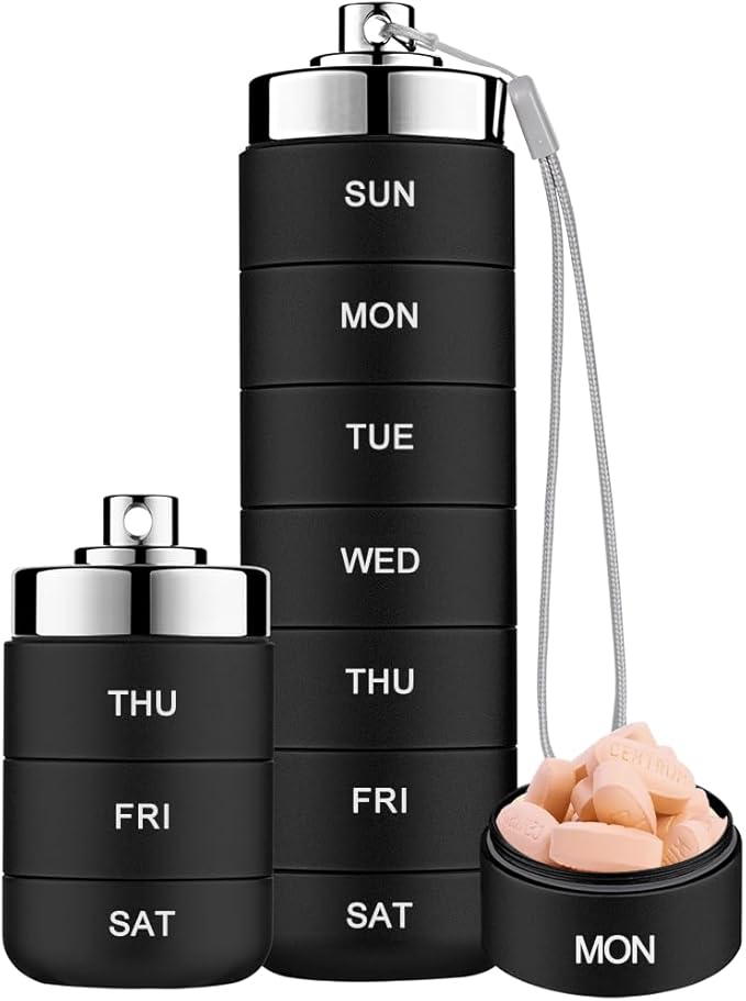 Mossime Metal Pill Organizer Weekly, Stackable Waterproof Travel Pill Box, Large Aluminum Alloy Pill Case Container, BPA Free 7 Day Daily Medicine Organizer for Vitamin, Fish Oil, Supplement