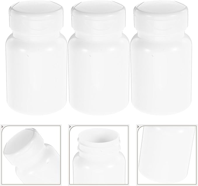 Zerodeko 5pcs 80cc White Plastic Pill Container with Lid, Small Travel Medicine Bottle for Capsules, Powder, Tablets Storage, Portable Mini Pill Organizer for Daily Use