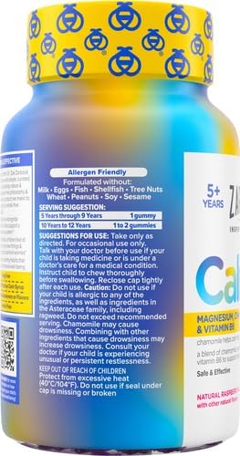 Zarbee's Naturals Children’s Calm Gummies, Magnesium for Kids Ages 5+, Melatonin-Free, Support for a Calm Mind & Body, Chamomile & Vitamin B6, Natural Raspberry Flavor, 30 ct, (Pack of 2)