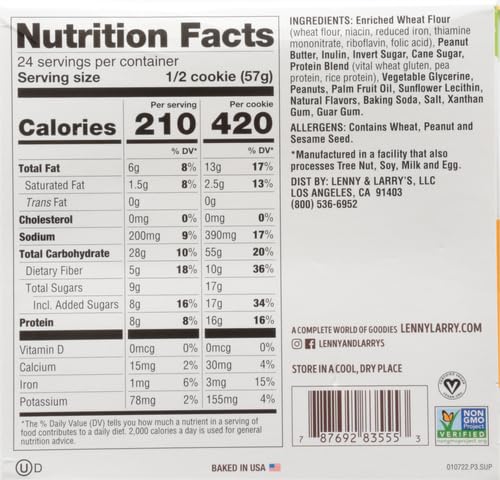 Lenny & Larry's The Complete Cookie, Peanut Butter, Soft Baked, 16g Plant Protein, Vegan, Non-GMO, 4 Ounce Cookie (Pack of 24)