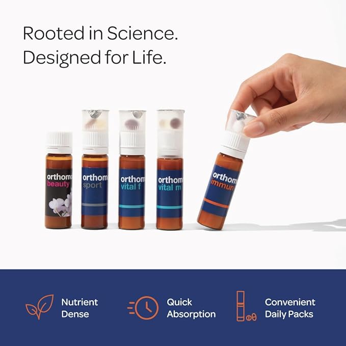 Orthomol Immun, Immune Support Vials for Adults with Vitamin C, Zinc, Selenium, Iodine, Vitamin D, E, A,B, Calcium, 25+ Immune Boost Nutrients, 1 Serving Per Day for Daily Health (7 Day Supply)