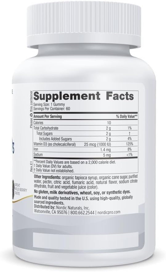 Nordic Naturals Pro Vitamin D3 Gummies, Wild Berry - 60 Gummies - 1000 IU Vitamin D3 - Great Taste - Healthy Bones, Mood & Immune System Function - Non-GMO - 60 Servings