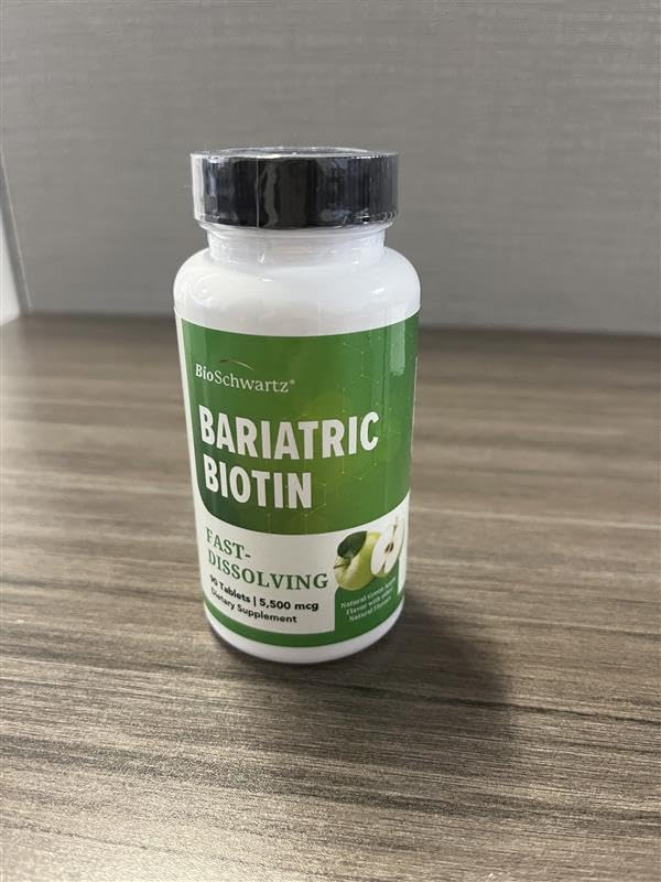 BioSchwartz Bariatric Biotin Chewable Tablets - 5500mcg Biotin per Serving - Green Apple Flavor, 3 Month Supply - Sugar-Free Hair Skin Nails Vitamins for Women for Post-Bariatric Care - 90 Servings