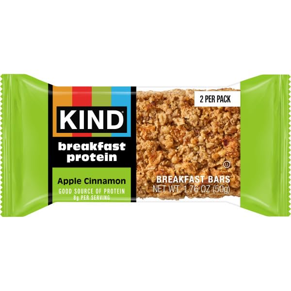 KIND Breakfast Protein, Healthy Snack Bar, Apple Cinnamon, Gluten Free Breakfast Bars, 8g Protein, 1.76OZ Packs, 12 Count