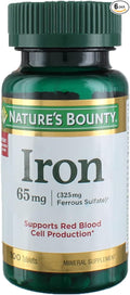 Nature's Bounty Iron 65 mg Tablets 100 Tablets (Pack of 6)
