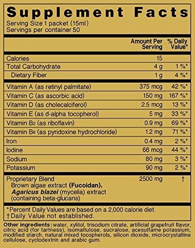 Fucoidan 3-Plus Brown Seaweed Immunity Supplement with Three Types of High Purity Fucoidan Organic Mekabu Fucus Mozuku Agaricus 50 Liquid Packets/Box Made in Japan (1 Box)