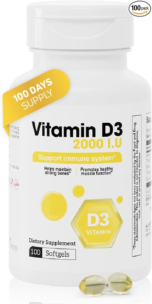 Vitamin D3 2000 IU Softgels – 100 Softgels – Vitamin D3 Supplement for Daily Use