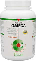 Vetoquinol Triglyceride Omega - Fish Oil for Dogs & Cats - Supports Healthy Skin, Coat & Normal Immune Response - Supplement with Vitamin Blend for Heart, Eye, Bone & Muscle Support - 250 Capsules