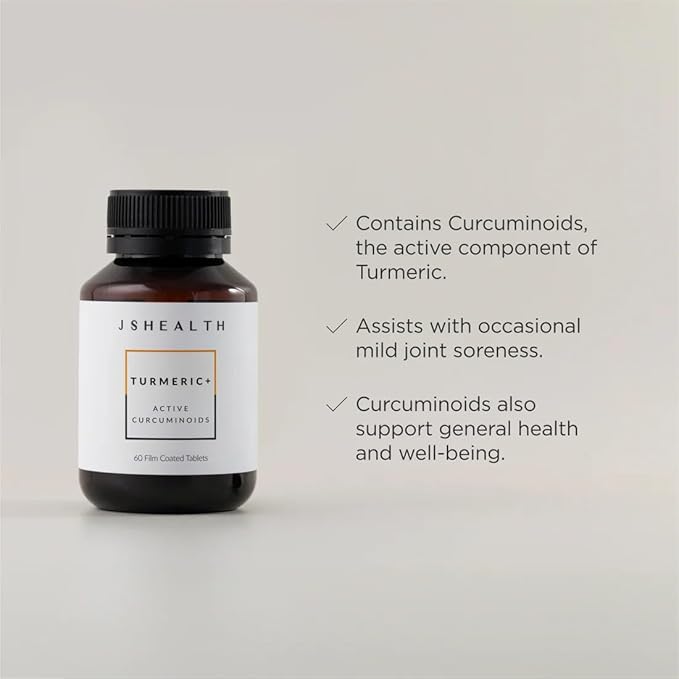 JSHealth Turmeric Curcumin Supplement with C3 Complex. 500mg Curcuminoids for Joint Support and Wellness. No Black Pepper Needed. By Nutritionist Jessica Sepel (60 Tablets)