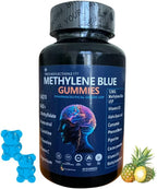 Methylene Blue Gummies 12mg Made in USA Cognitive Support w/Added Vitamin C, NAD,L Methylfolate, Methylcobalamin b12, Mitochondrial Support, Brain Health & Focus, Clarity, methylated Vitamins