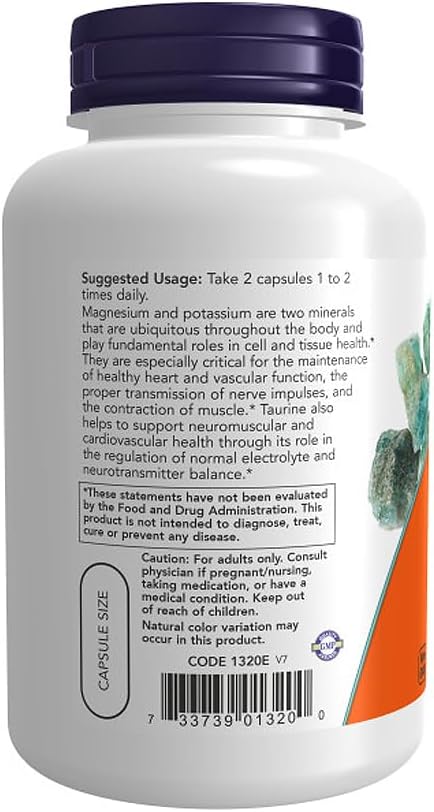 NOW Foods Supplements, Magnesium & Potassium Aspartate with Taurine, Heart Health*, 120 Veg Capsules,(Pack of 2)