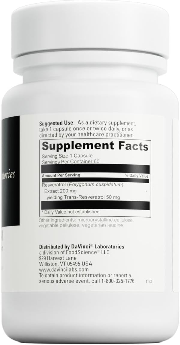 DAVINCI Labs Resveratrol-50 - Helps Support Immune System, Bone Health & Heart Health with Resveratrol* - Gluten-Free & Vegetarian - 60 Capsules