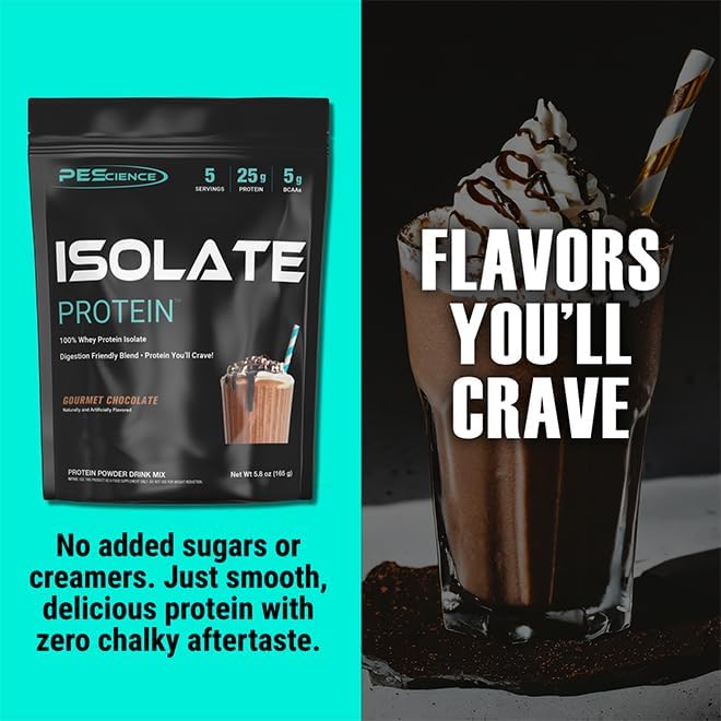 PEScience Isolate Whey Protein Powder, Gourmet Chocolate, 5 Servings, 100% Whey Protein Isolate, Low Carb, Fast Absorbing Post Workout Shake for Men and Women