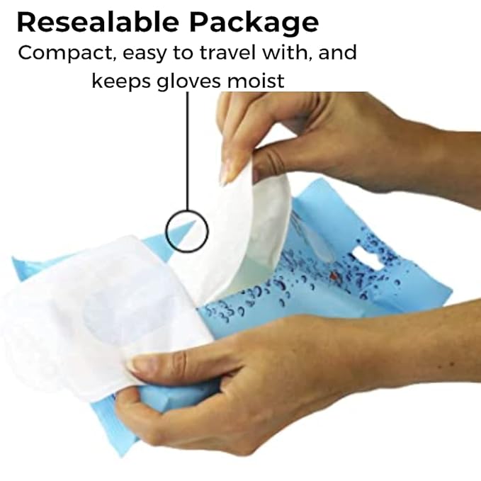 Aqua Wash Reusable Gloves - Medical Grade Pre-Moistened Cleansing Wipes - No Water, Soap, Rinsing or Drying Necessary – All Skin Types – Hypoallergenic - Pack of 12 Gloves