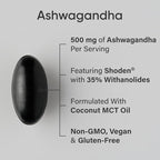 Sports Research® Ashwagandha Softgels with Coconut MCT Oil - Natural Ayurvedic Adaptogen Made with Shoden® Ashwa for Relaxation, Calm & Sleep Support - Gluten Free & Vegan Friendly - 120 Count