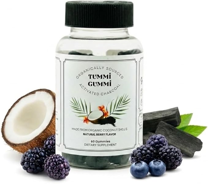 Activated Organic Charcoal Gummies for Kids and Adults, Digestive Health, Gas and Bloat Relief, Detox, Natural Berry Flavor, 60 Count