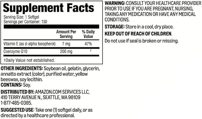 Amazon Basics Rapid Release CoQ10 Softgels, 200mg 150 Count