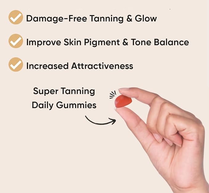 Organic Tanning Gummies for Glowing & Healthy Skin, Clinically Backed Dose Astaxanthin & Beta-Carotene Complex for Supports, Peach Mango 60 Count, Made in USA