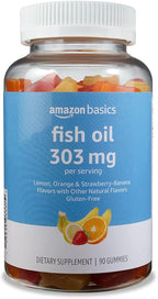 Amazon Basics Fish Oil 303 mg, Soft Chew Gummies, Lemon, Orange & Strawberry-Banana Flavors, 90 Count, EPA and DHA Omega-3 Fatty Acids (Previously Solimo)