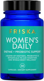 FRISKA Women’s Daily Digestive Enzyme and Probiotics Supplement, Advanced Natural Support for Female Digestive Health, Fights Bloating, Eases Digestion, Supports Nutrient Absorption, 30 Capsules