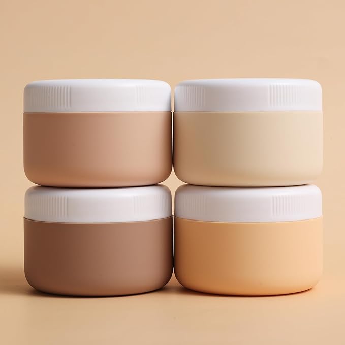 kuangre Travel Containers for Toiletries, Silicone Cream Jars BPA-Free, Leak-proof 2oz Travel Size Containers, Portable Size Silicone Jars with Lid for Cosmetic Face Hand Body Cream (4 Pack)