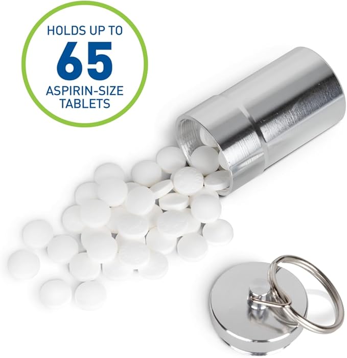 EZY DOSE Keychain Pill Case, Medicine Planner, Vitamin Organizer Box, Daily Planner, Safe for Money & Travel Items, Stainless Steel, Small, Color May Vary, BPA Free
