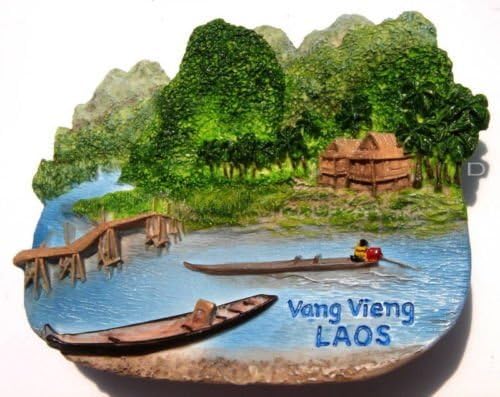 WitnyStore Tiny 2⅝" NAM Song River Vang Vieng Laos Magnet - Miniature Hand Made Resin 3D Asia Landmark Tourist Attractions Decorative Refrigerator Fridge Magnets Collectible Traveler Souvenirs Gifts