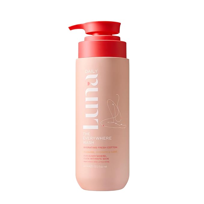 Luna Daily Hydrating Everywhere Wash | Gentle Feminine Body Wash for Sensitive Skin | Ph Balance Daily Cleanser with Coconut & Lactic Acid Prebiotics | Fresh Cotton Scent | 13.5 oz (400ml)