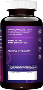 MRM Nutrition Resveratrol 100mg - For Women and Men - Natural Trans-Resveratrol Antioxidant Supplement for Cellular Health, Aging Support, and Nutritional Wellness, Vegan, Gluten-Free - 60 Servings