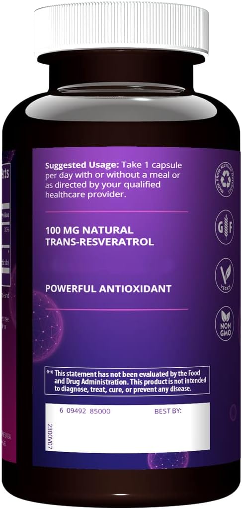 MRM Nutrition Resveratrol 100mg - For Women and Men - Natural Trans-Resveratrol Antioxidant Supplement for Cellular Health, Aging Support, and Nutritional Wellness, Vegan, Gluten-Free - 60 Servings