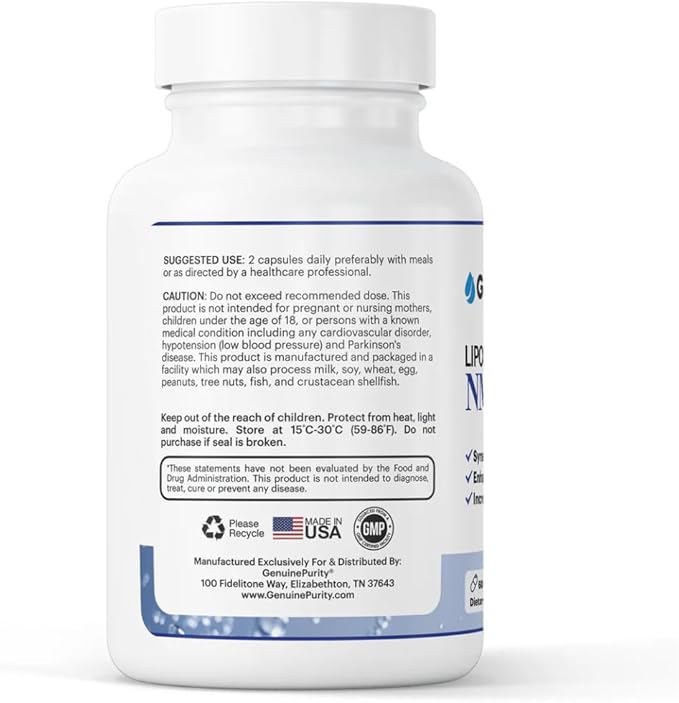 Liposomal NMN + NR Supplement - 60 Vegan Capsules to Support Cellular Health, Energy & NAD+ Levels - USA Made, Non-GMO, Gluten Free